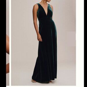 Jenny Yoo Logan Deep-V Velvet Column Gown Sz: 14